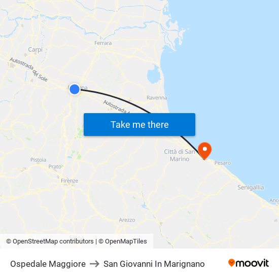 Ospedale Maggiore to San Giovanni In Marignano map