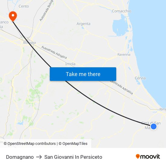 Domagnano to San Giovanni In Persiceto map