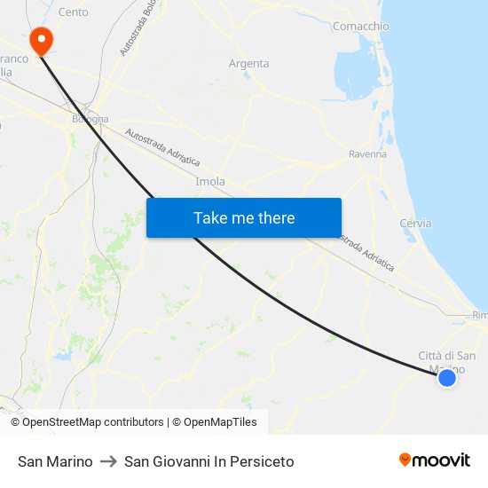 San Marino to San Giovanni In Persiceto map