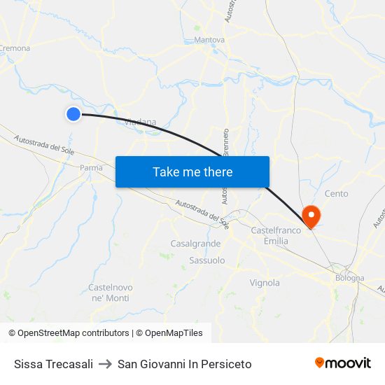 Sissa Trecasali to San Giovanni In Persiceto map