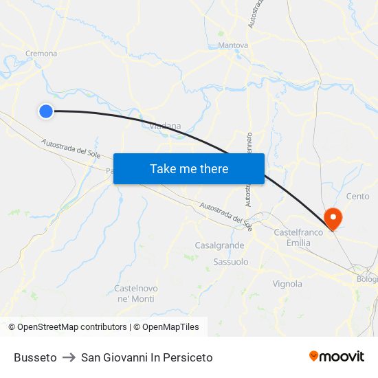 Busseto to San Giovanni In Persiceto map