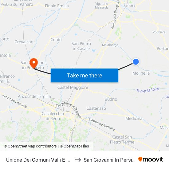 Unione Dei Comuni Valli E Delizie to San Giovanni In Persiceto map