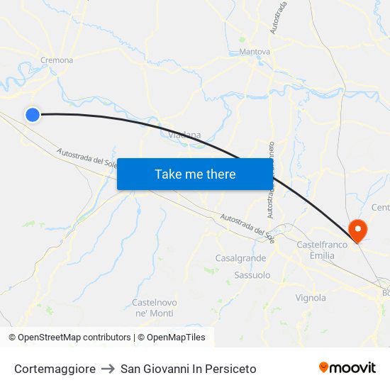 Cortemaggiore to San Giovanni In Persiceto map