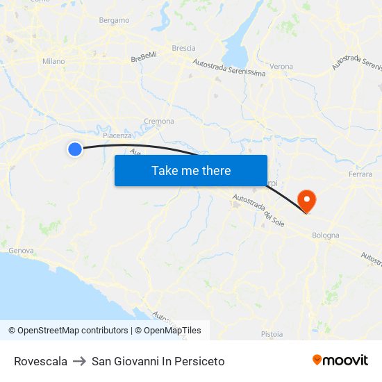 Rovescala to San Giovanni In Persiceto map