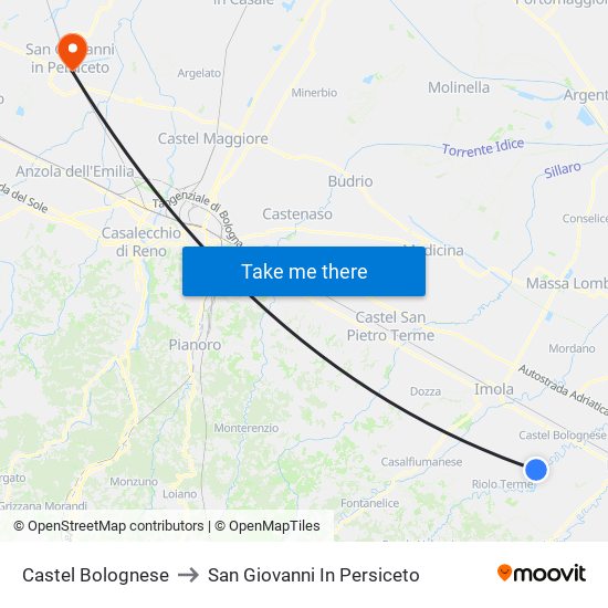 Castel Bolognese to San Giovanni In Persiceto map