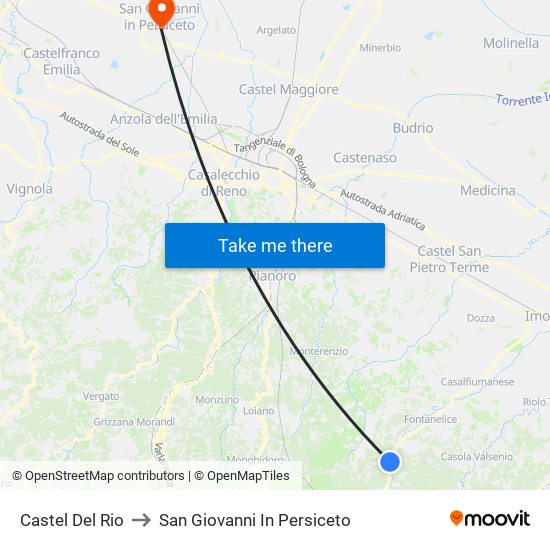 Castel Del Rio to San Giovanni In Persiceto map