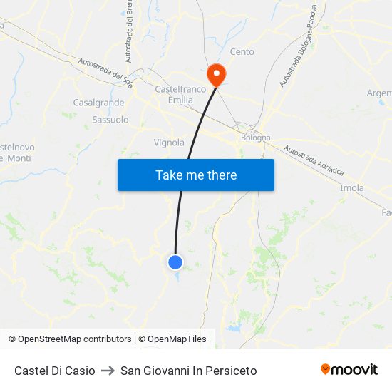 Castel Di Casio to San Giovanni In Persiceto map