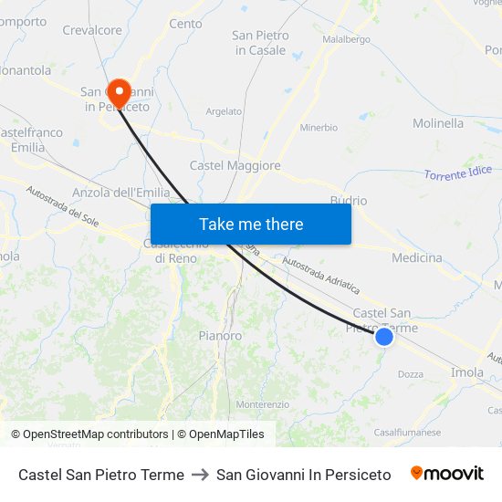 Castel San Pietro Terme to San Giovanni In Persiceto map