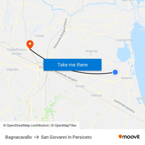 Bagnacavallo to San Giovanni In Persiceto map
