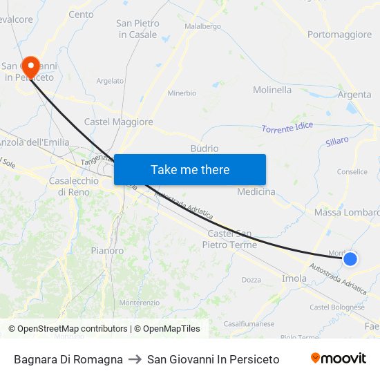 Bagnara Di Romagna to San Giovanni In Persiceto map