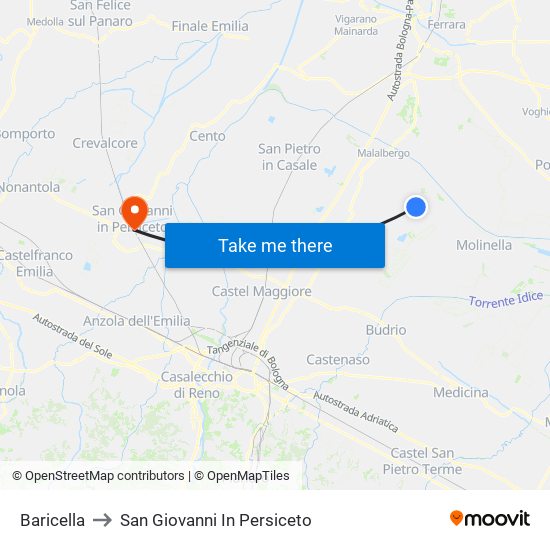 Baricella to San Giovanni In Persiceto map