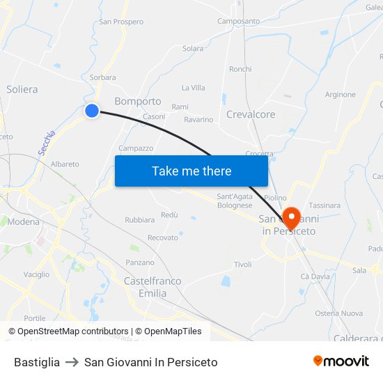 Bastiglia to San Giovanni In Persiceto map