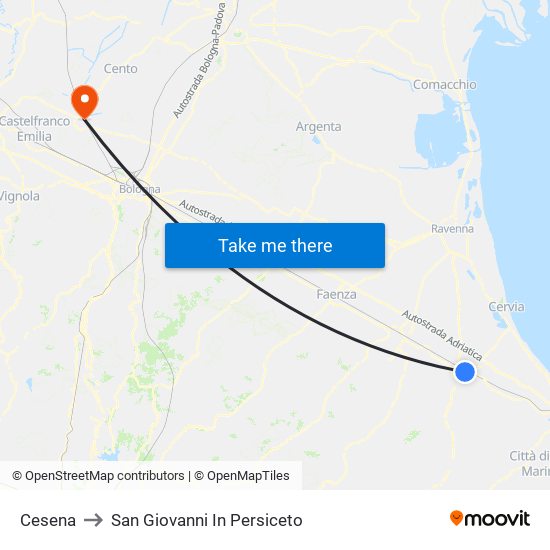 Cesena to San Giovanni In Persiceto map