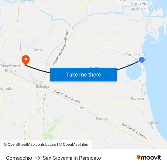 Comacchio to San Giovanni In Persiceto map