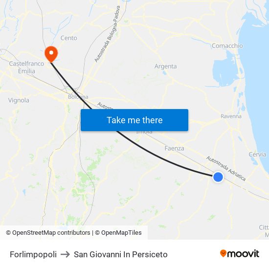 Forlimpopoli to San Giovanni In Persiceto map