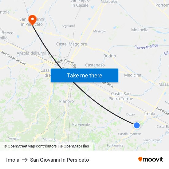 Imola to San Giovanni In Persiceto map