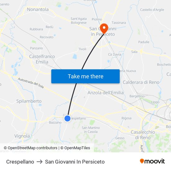 Crespellano to San Giovanni In Persiceto map