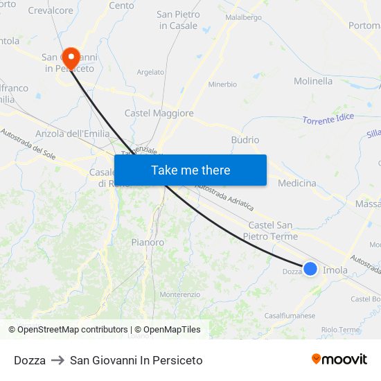 Dozza to San Giovanni In Persiceto map