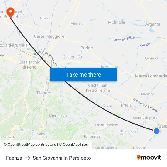 Faenza to San Giovanni In Persiceto map