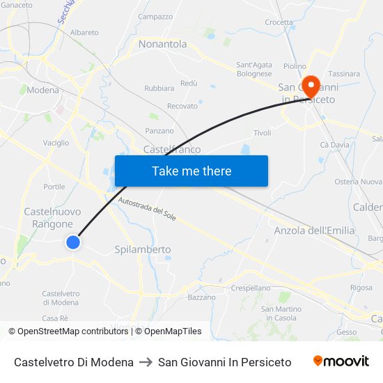 Castelvetro Di Modena to San Giovanni In Persiceto map