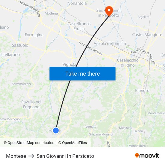 Montese to San Giovanni In Persiceto map