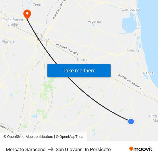 Mercato Saraceno to San Giovanni In Persiceto map
