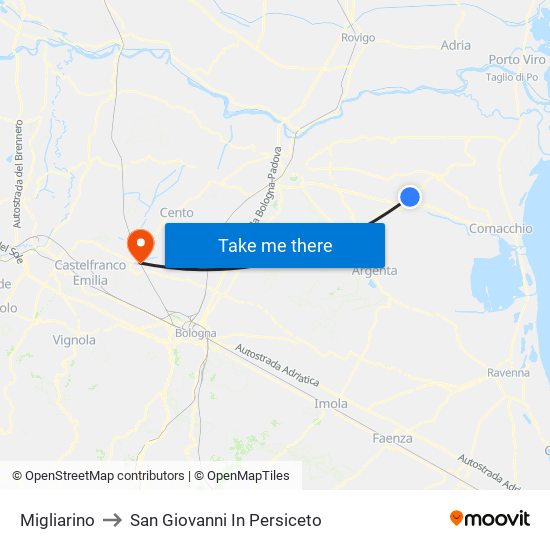 Migliarino to San Giovanni In Persiceto map