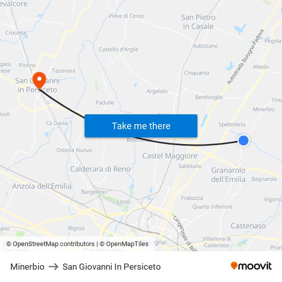 Minerbio to San Giovanni In Persiceto map