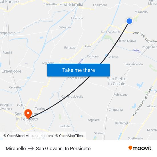 Mirabello to San Giovanni In Persiceto map