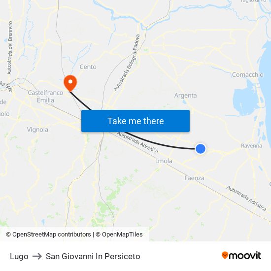 Lugo to San Giovanni In Persiceto map