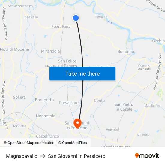 Magnacavallo to San Giovanni In Persiceto map