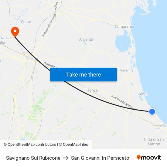 Savignano Sul Rubicone to San Giovanni In Persiceto map