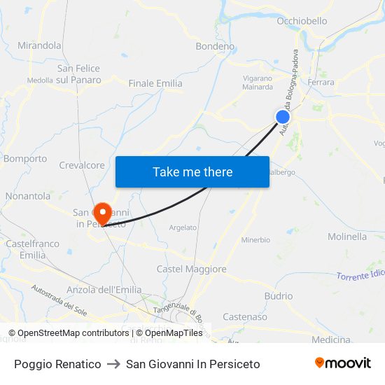 Poggio Renatico to San Giovanni In Persiceto map