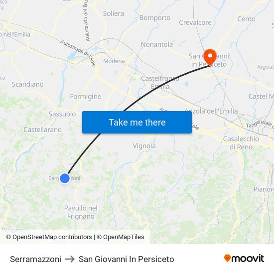 Serramazzoni to San Giovanni In Persiceto map
