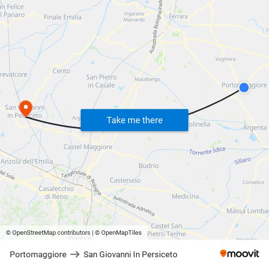 Portomaggiore to San Giovanni In Persiceto map