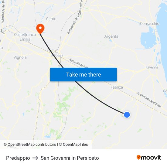 Predappio to San Giovanni In Persiceto map