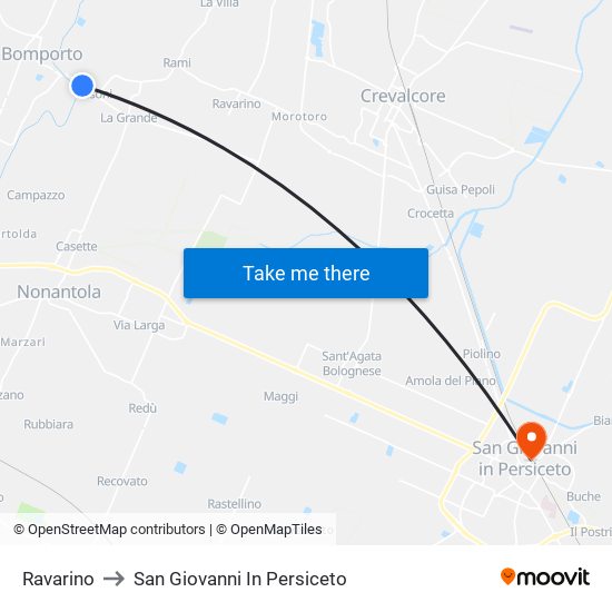 Ravarino to San Giovanni In Persiceto map