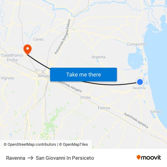 Ravenna to San Giovanni In Persiceto map