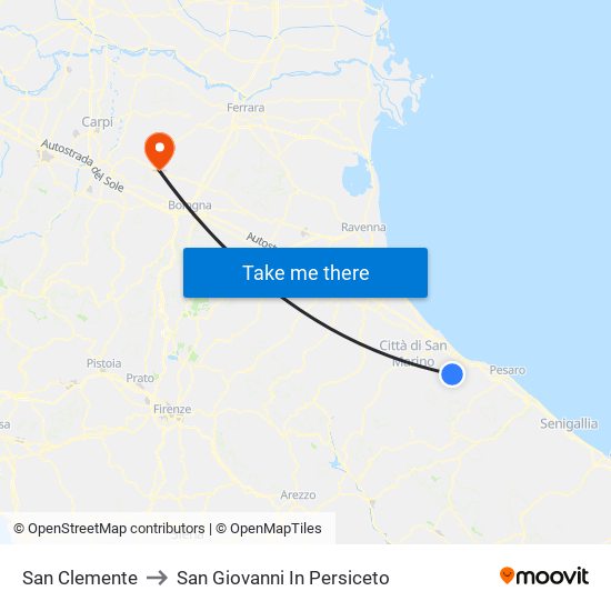 San Clemente to San Giovanni In Persiceto map