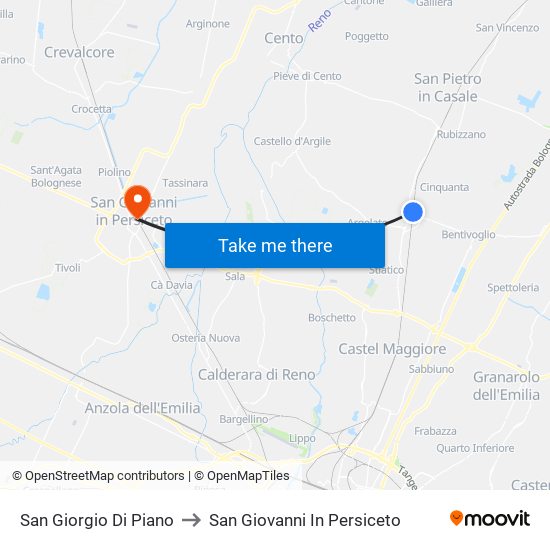 San Giorgio Di Piano to San Giovanni In Persiceto map