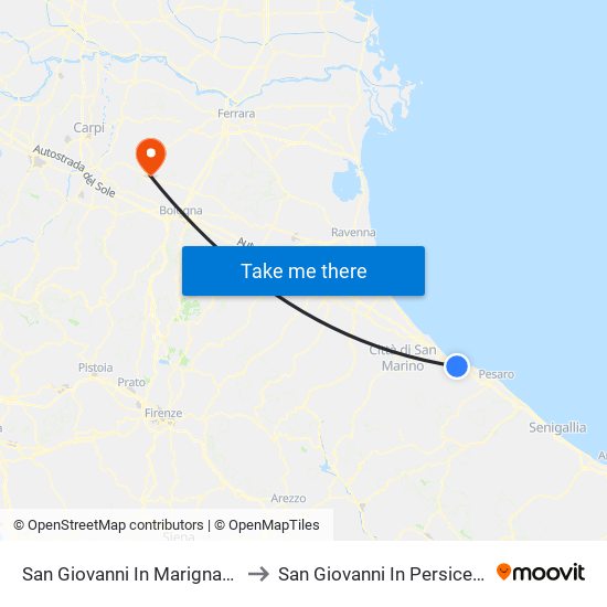 San Giovanni In Marignano to San Giovanni In Persiceto map