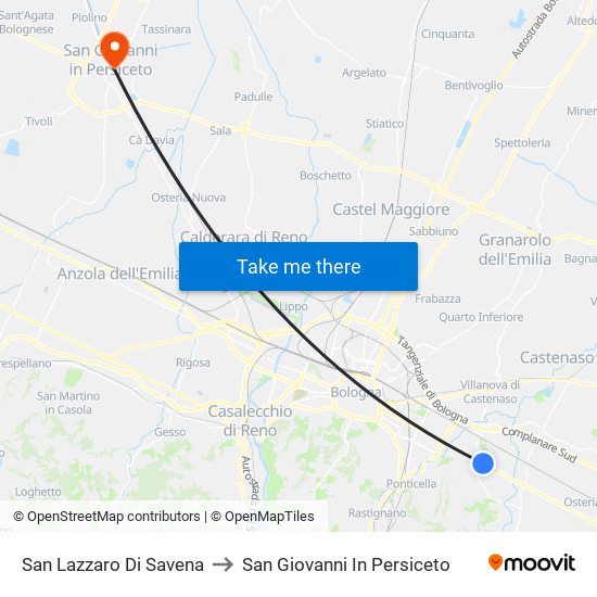 San Lazzaro Di Savena to San Giovanni In Persiceto map