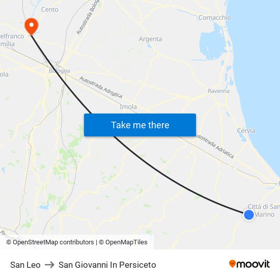 San Leo to San Giovanni In Persiceto map