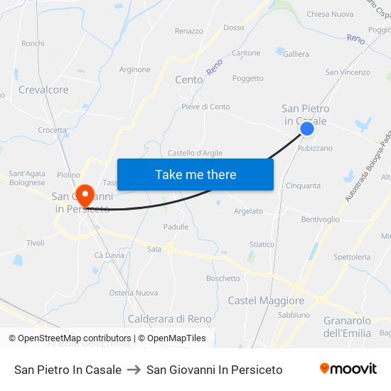 San Pietro In Casale to San Giovanni In Persiceto map