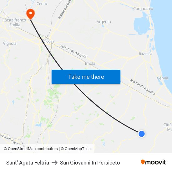Sant' Agata Feltria to San Giovanni In Persiceto map