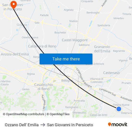 Ozzano Dell' Emilia to San Giovanni In Persiceto map
