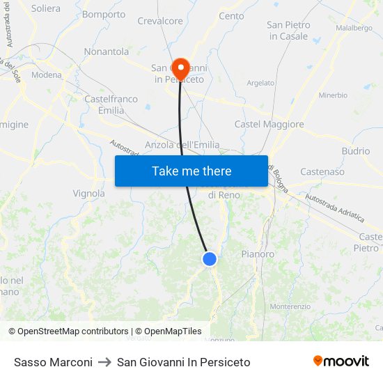 Sasso Marconi to San Giovanni In Persiceto map