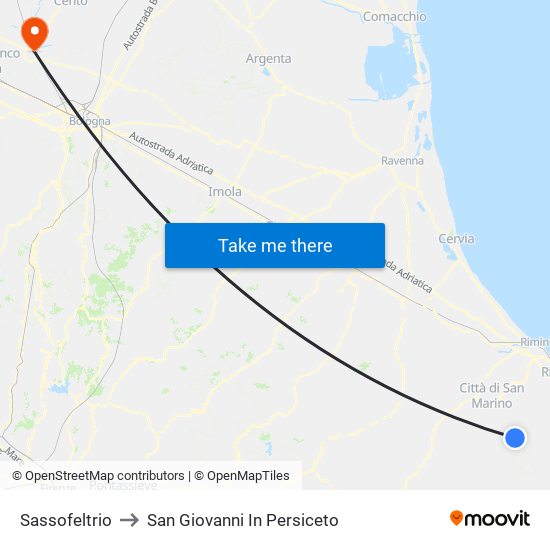 Sassofeltrio to San Giovanni In Persiceto map