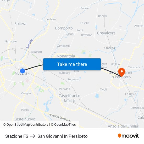 Stazione FS to San Giovanni In Persiceto map