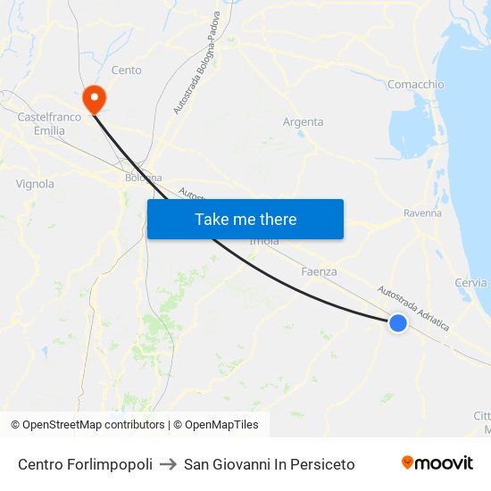 Centro Forlimpopoli to San Giovanni In Persiceto map